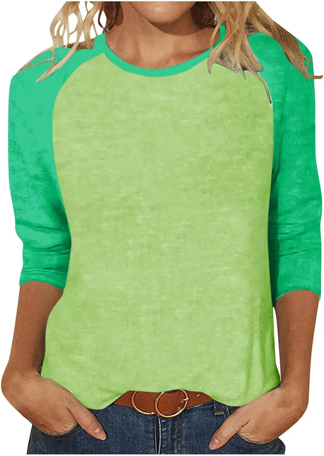 3/4 Length Sleeve Womens Baseball Jersey Tops Green and White Raglan Tshirt Three Quarter Sleeve Casual Style Tees