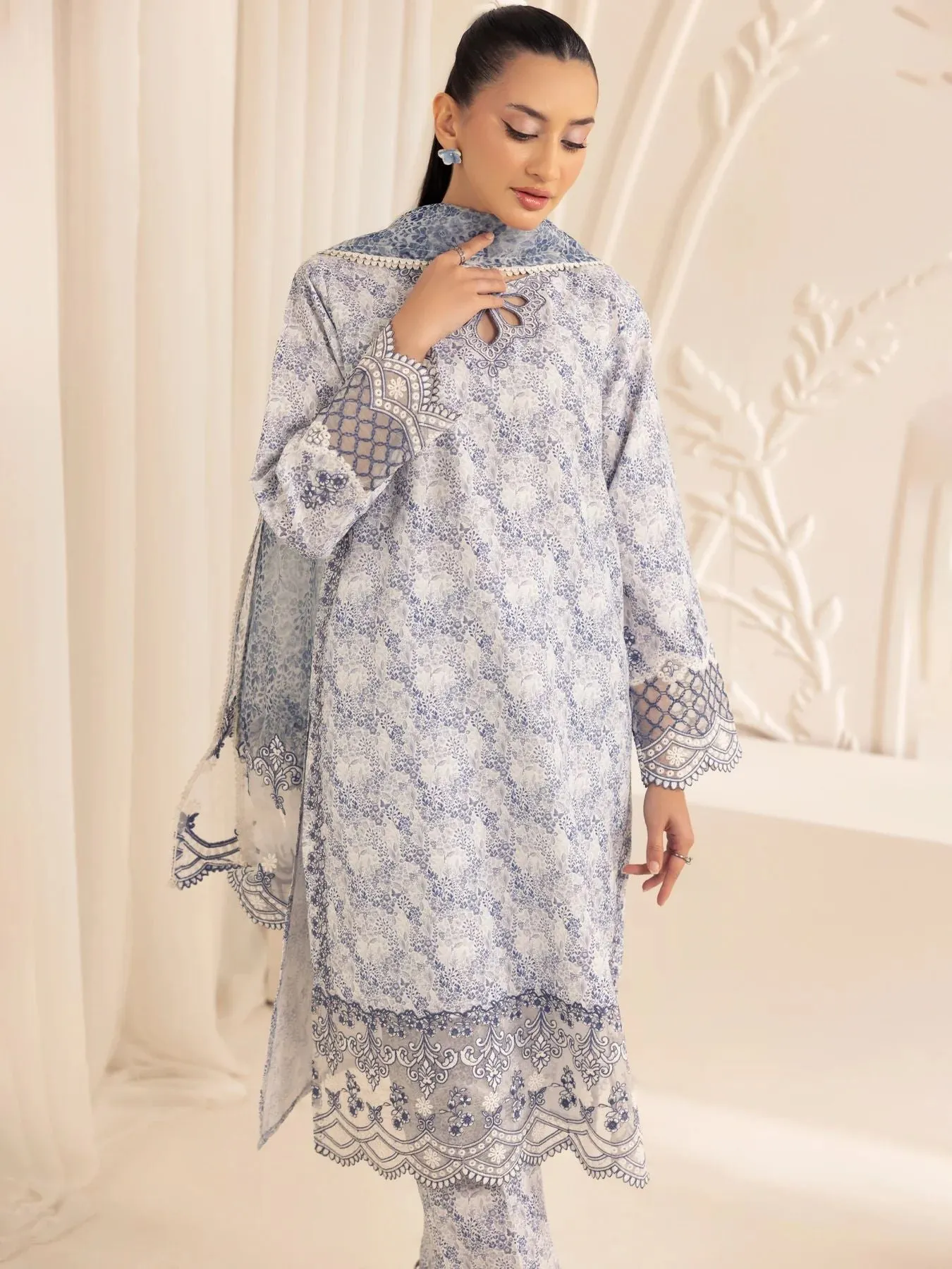 3pc Silk Lawn Printed & Embroidered Suit by Mohagni 03