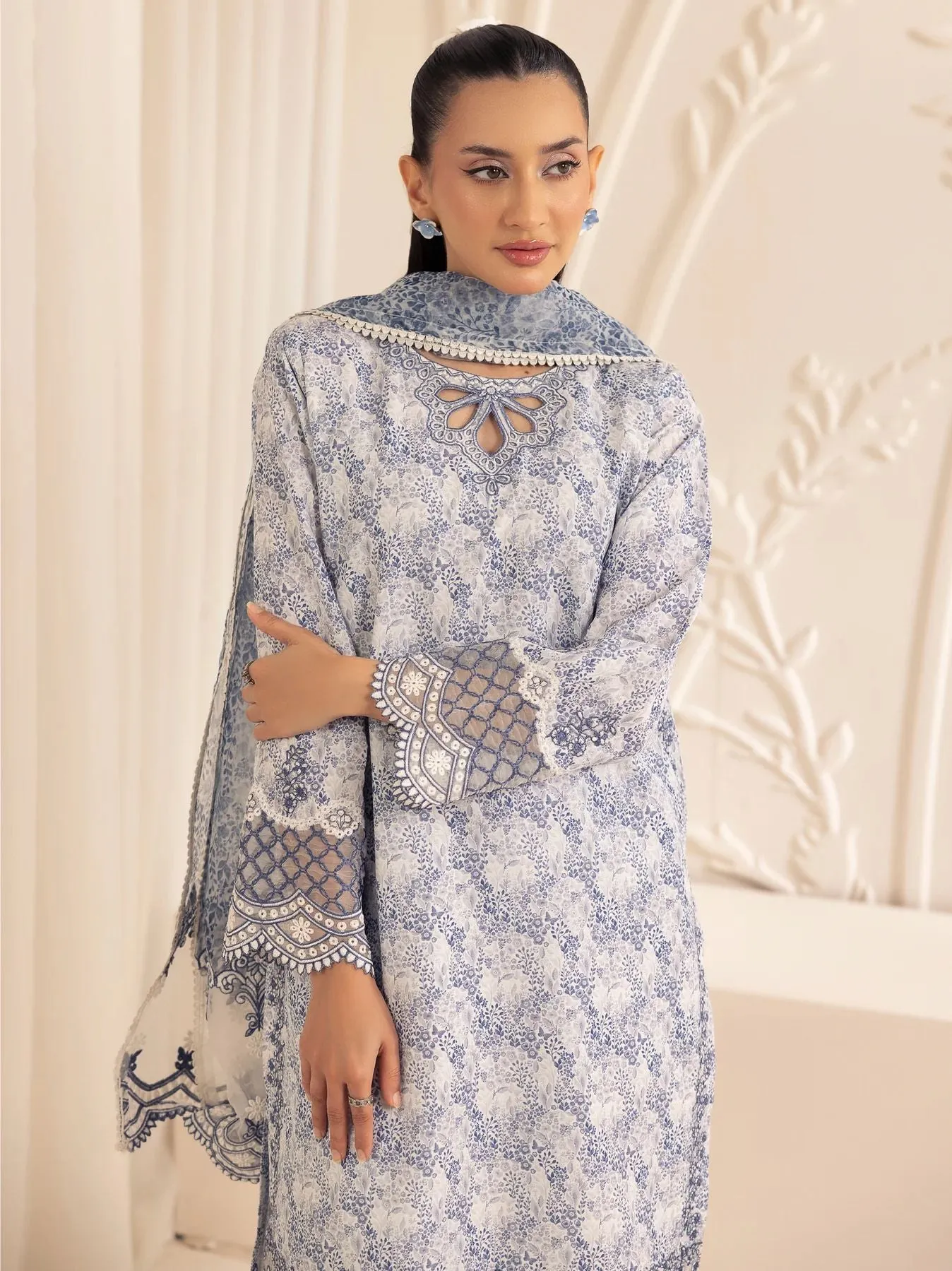 3pc Silk Lawn Printed & Embroidered Suit by Mohagni 03