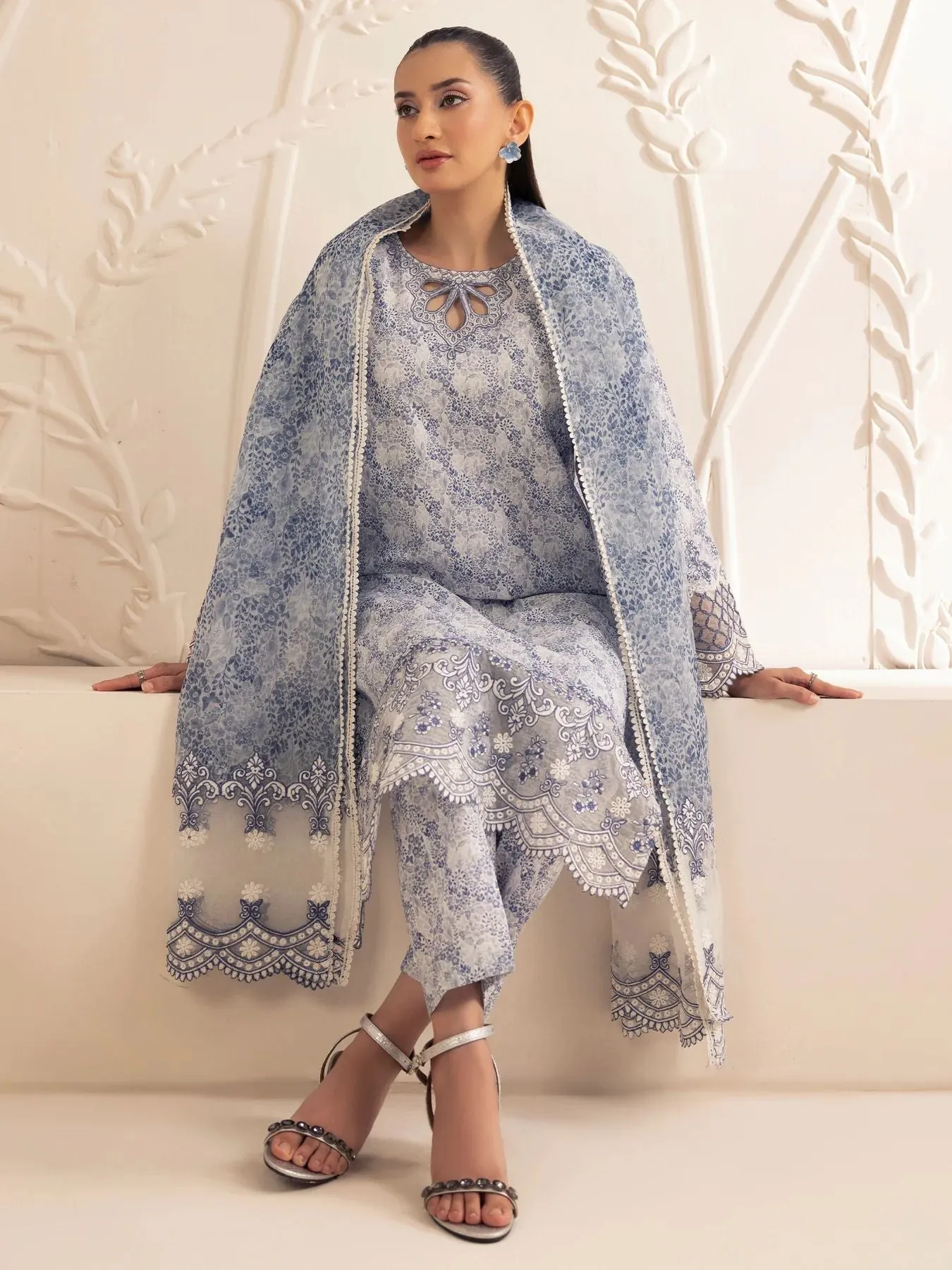 3pc Silk Lawn Printed & Embroidered Suit by Mohagni 03