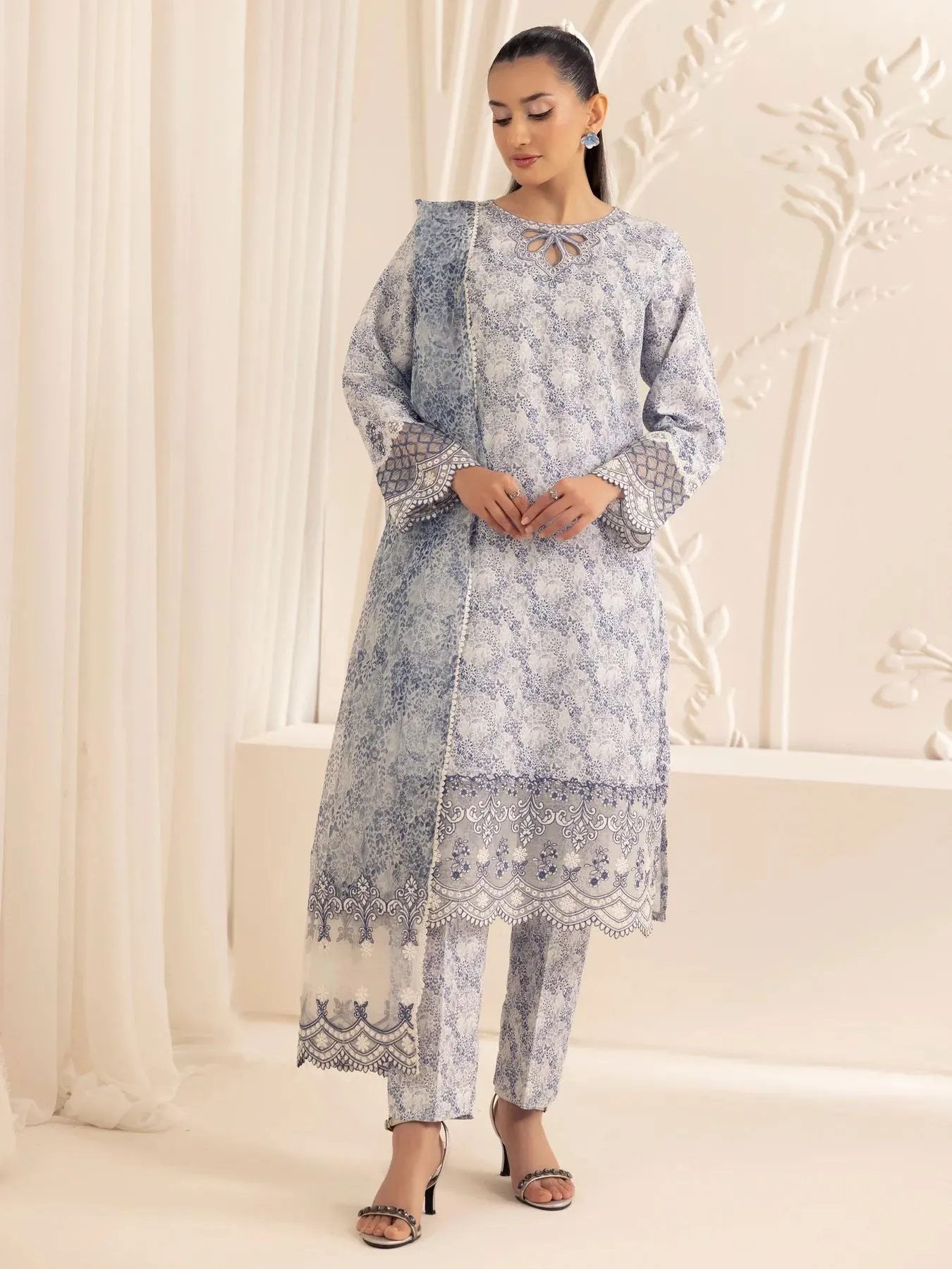 3pc Silk Lawn Printed & Embroidered Suit by Mohagni 03