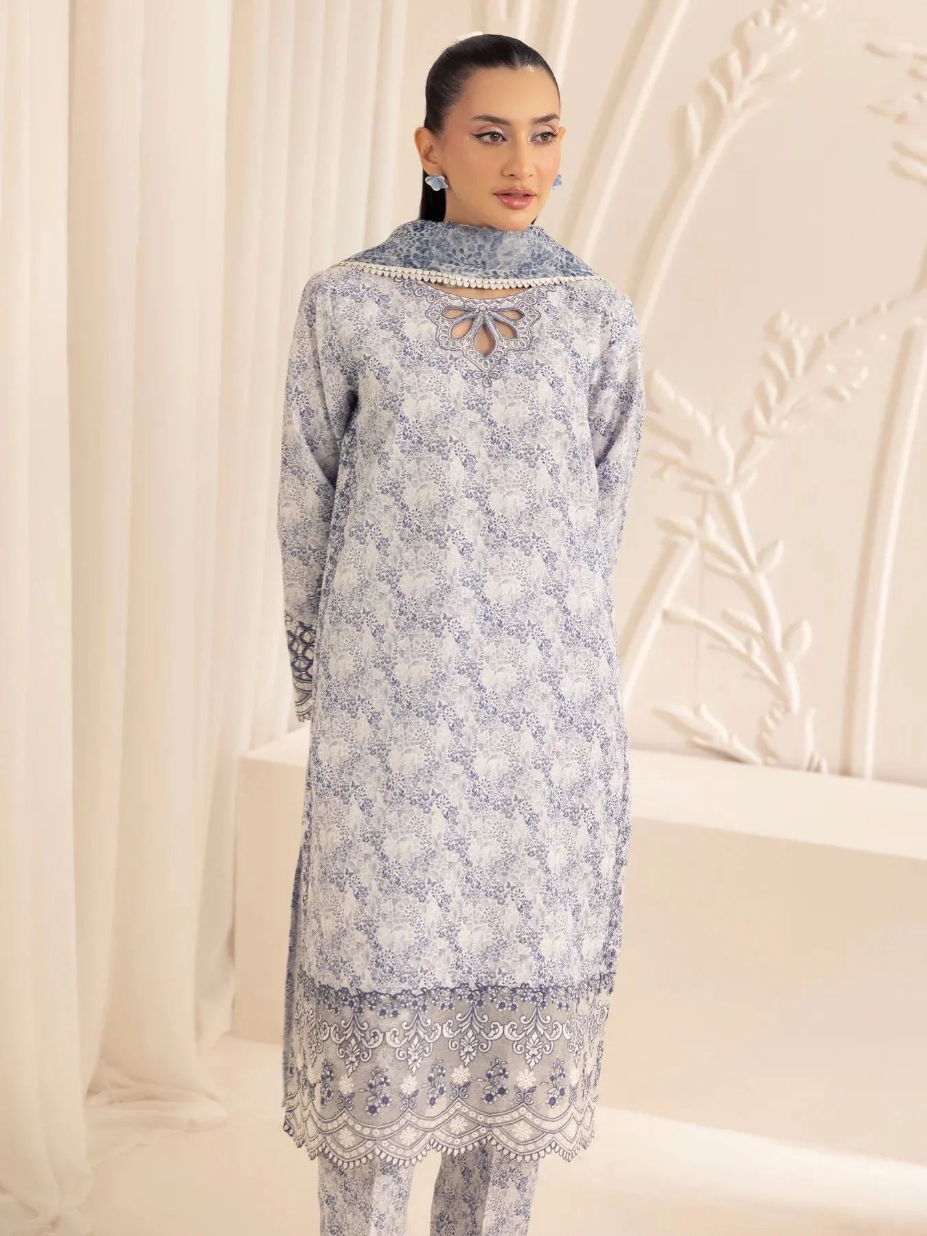 3pc Silk Lawn Printed & Embroidered Suit by Mohagni 03