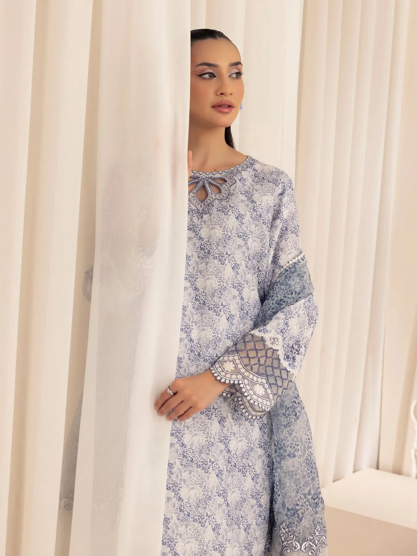 3pc Silk Lawn Printed & Embroidered Suit by Mohagni 03