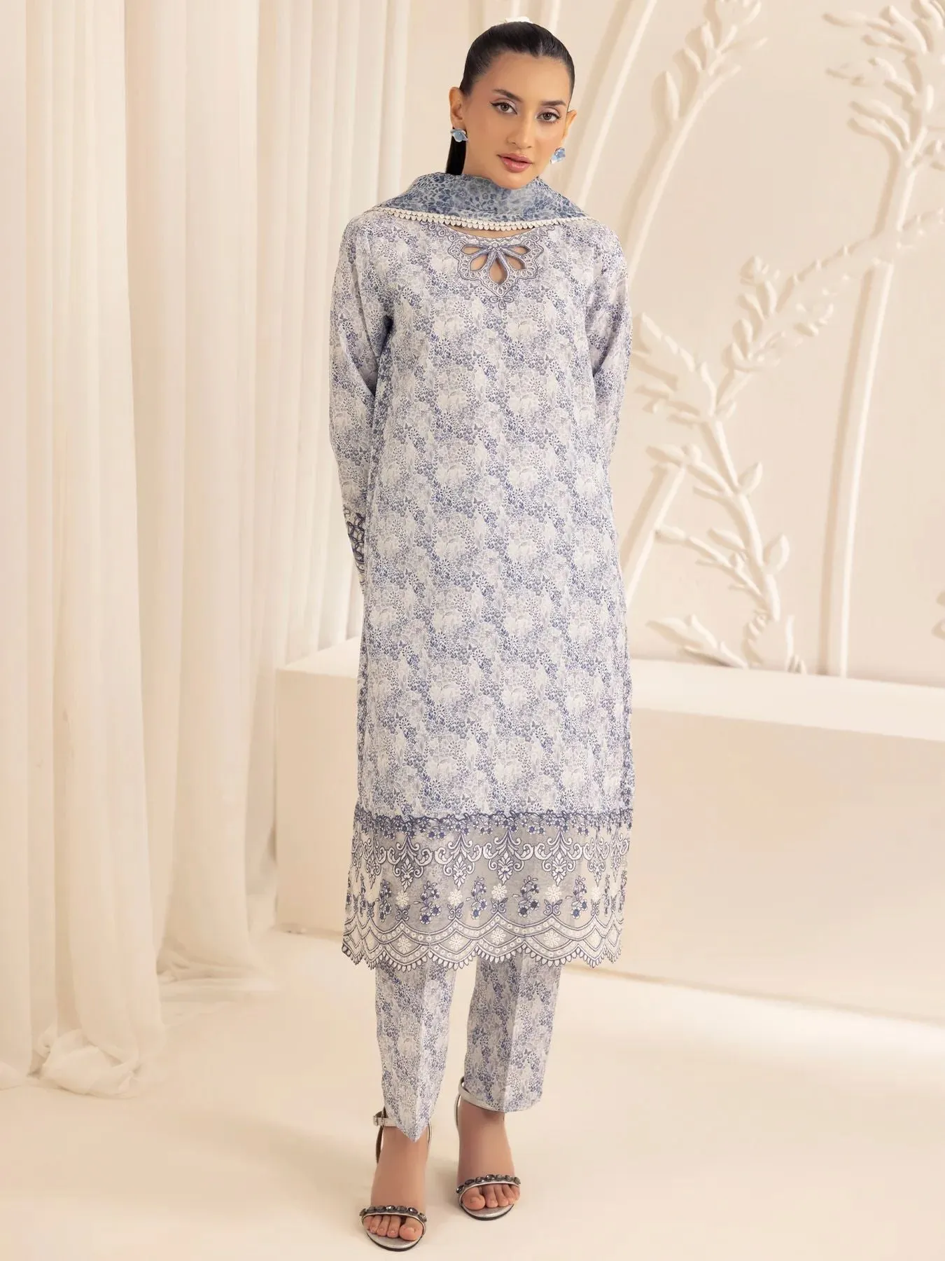 3pc Silk Lawn Printed & Embroidered Suit by Mohagni 03
