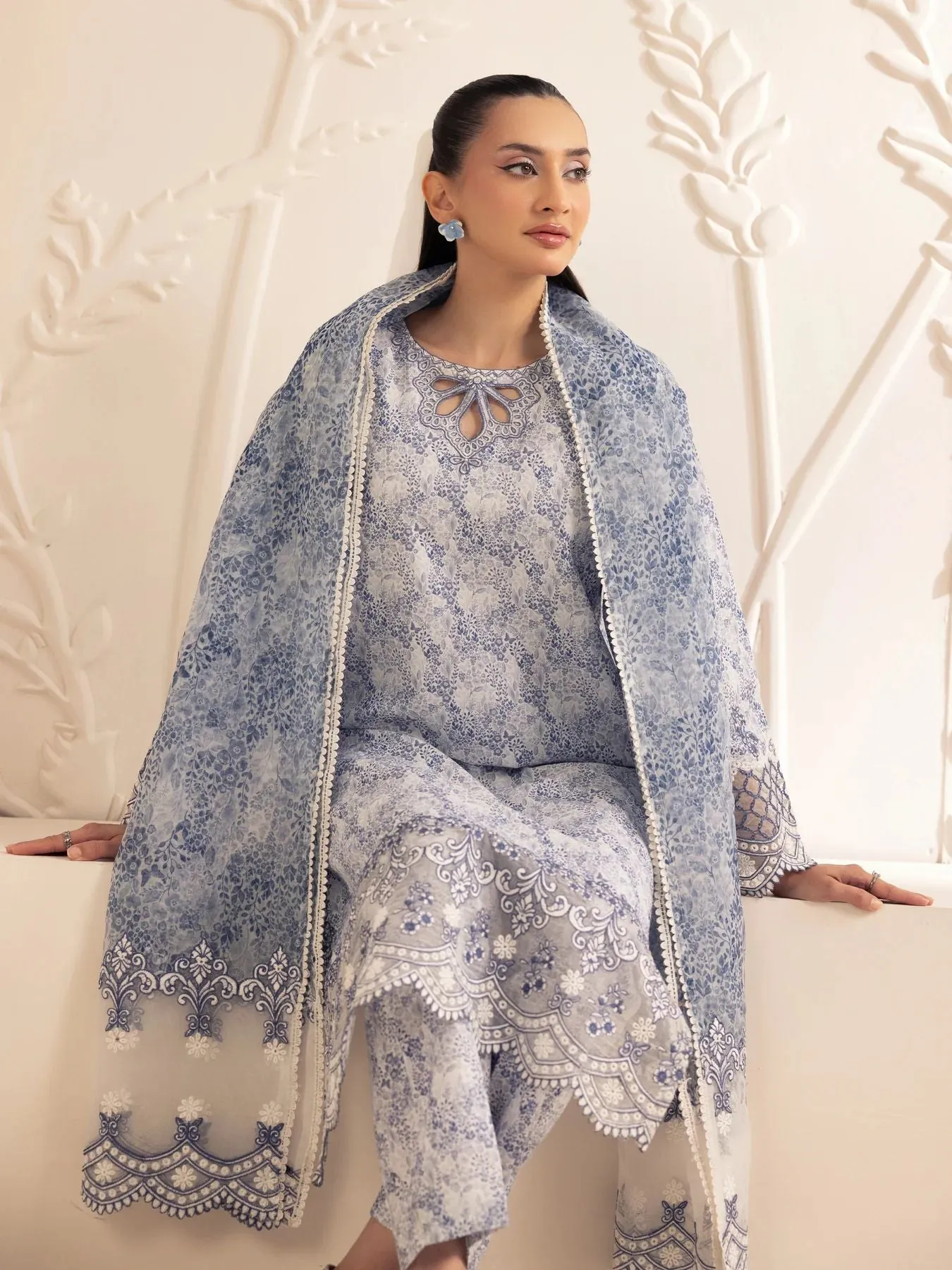 3pc Silk Lawn Printed & Embroidered Suit by Mohagni 03