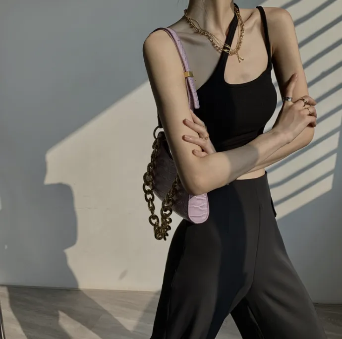 Asymmetrical Tank Top - Black