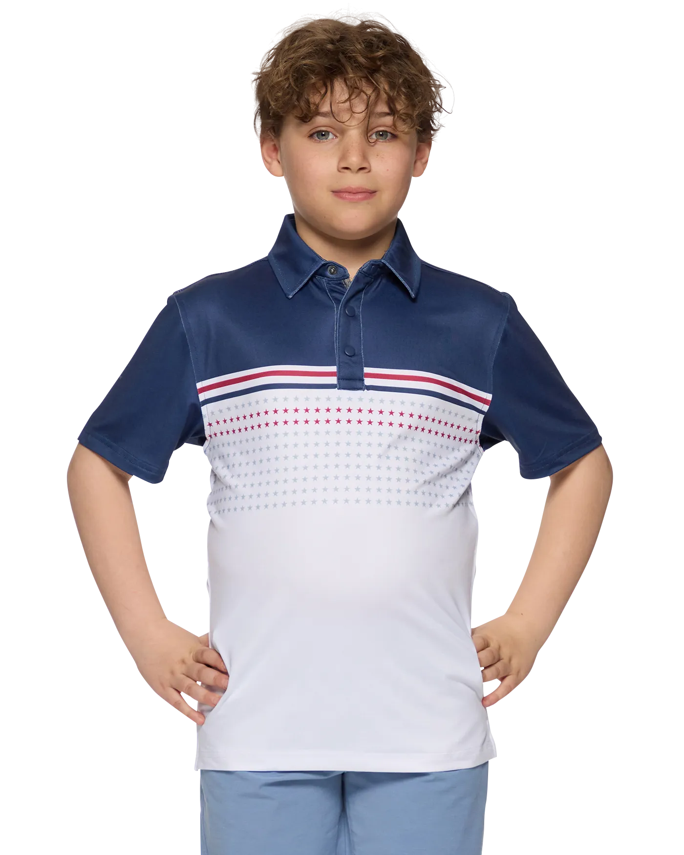 BOYS BANNER STARS & STRIPES BLOCKED PERFORMANCE POLO