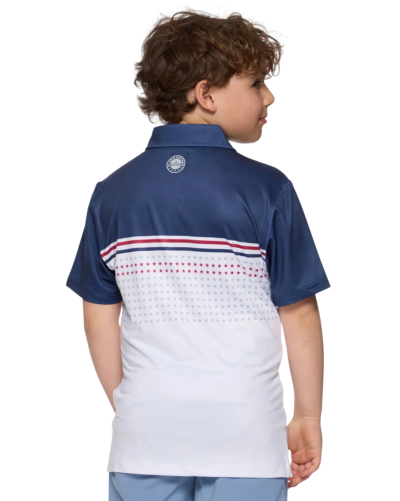 BOYS BANNER STARS & STRIPES BLOCKED PERFORMANCE POLO