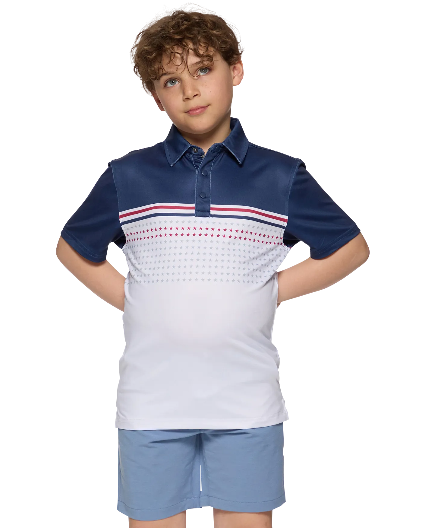 BOYS BANNER STARS & STRIPES BLOCKED PERFORMANCE POLO