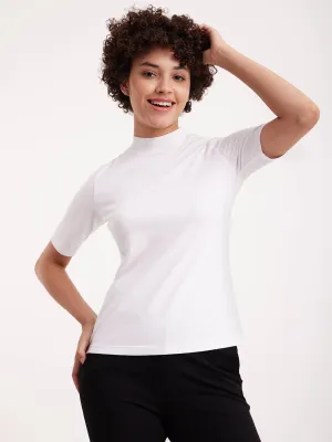 Cotton Half Sleeve Drop Shoulder Knitted Tee - White