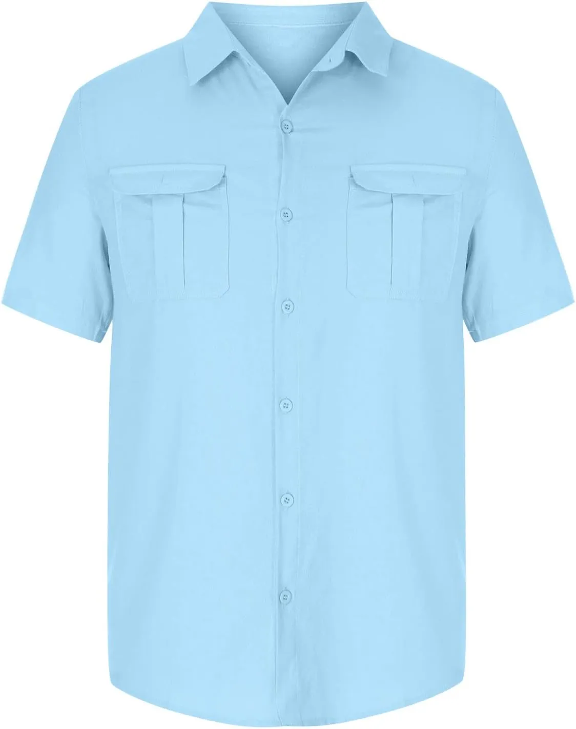 Cotton Linen Short Sleeve Shirts Men Fashion Vacation Double Pockets Casual Lapel Button Down Shirts Comfy Summer Top