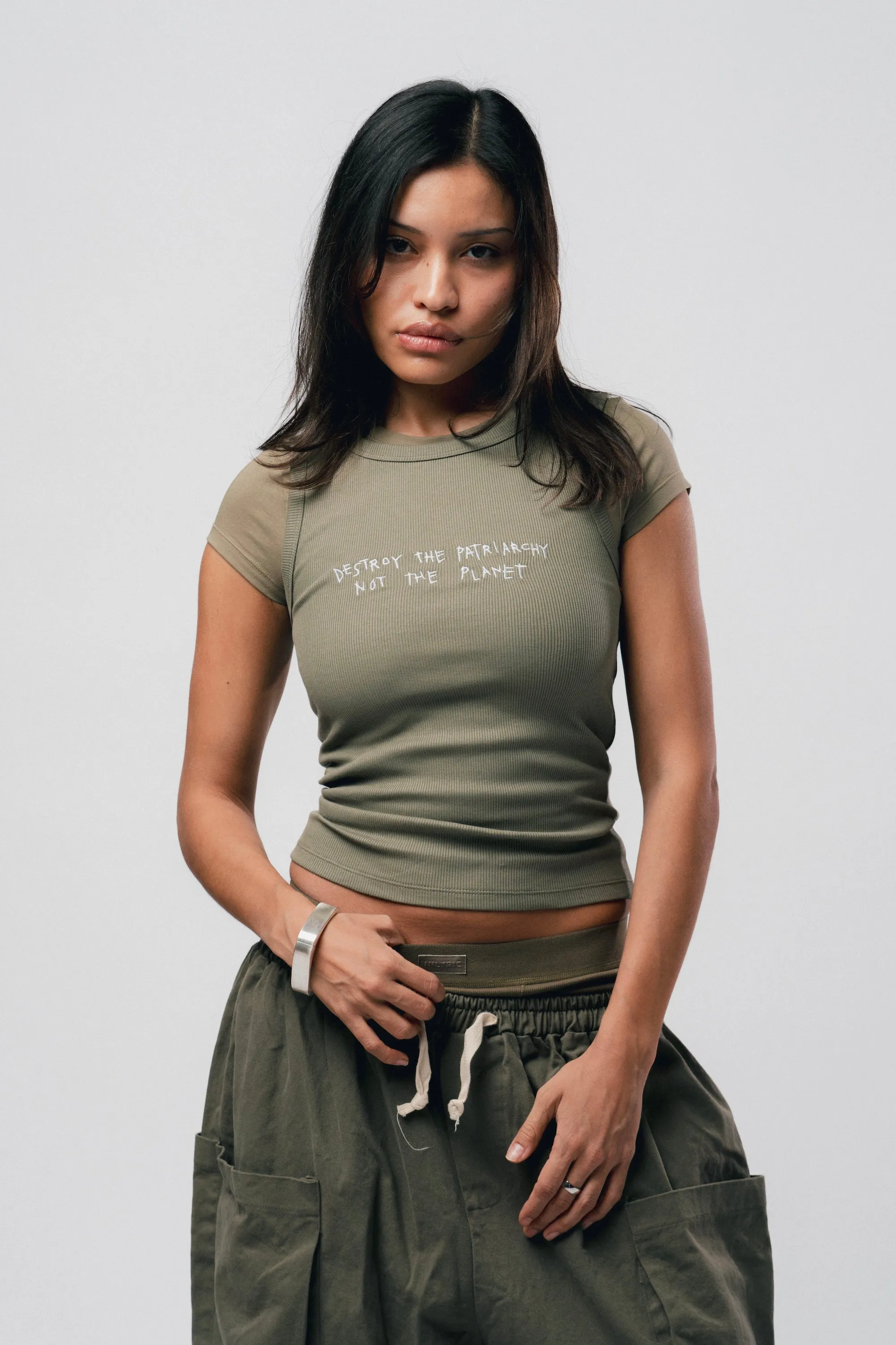 Destroy The Patriarchy Ribbed Racer Tank (Agave)