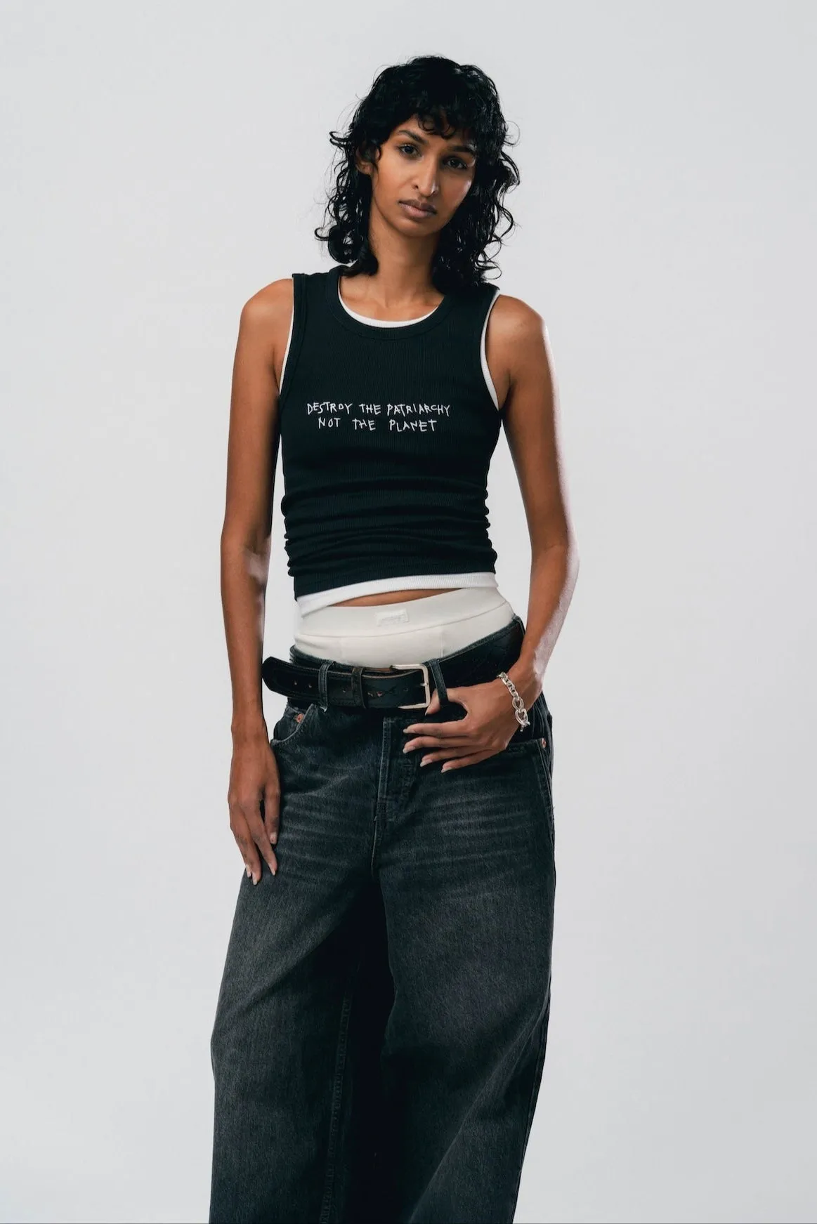Destroy The Patriarchy Ribbed Racer Tank (Black)