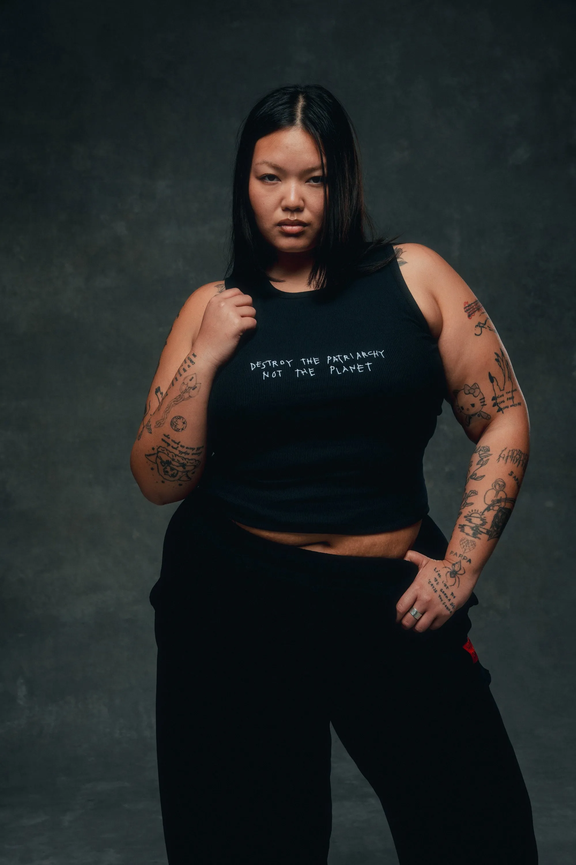Destroy The Patriarchy Ribbed Racer Tank (Black)