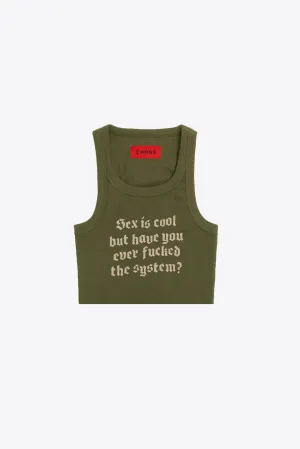 F*ck The System Crop Rib Tank (Army Green)