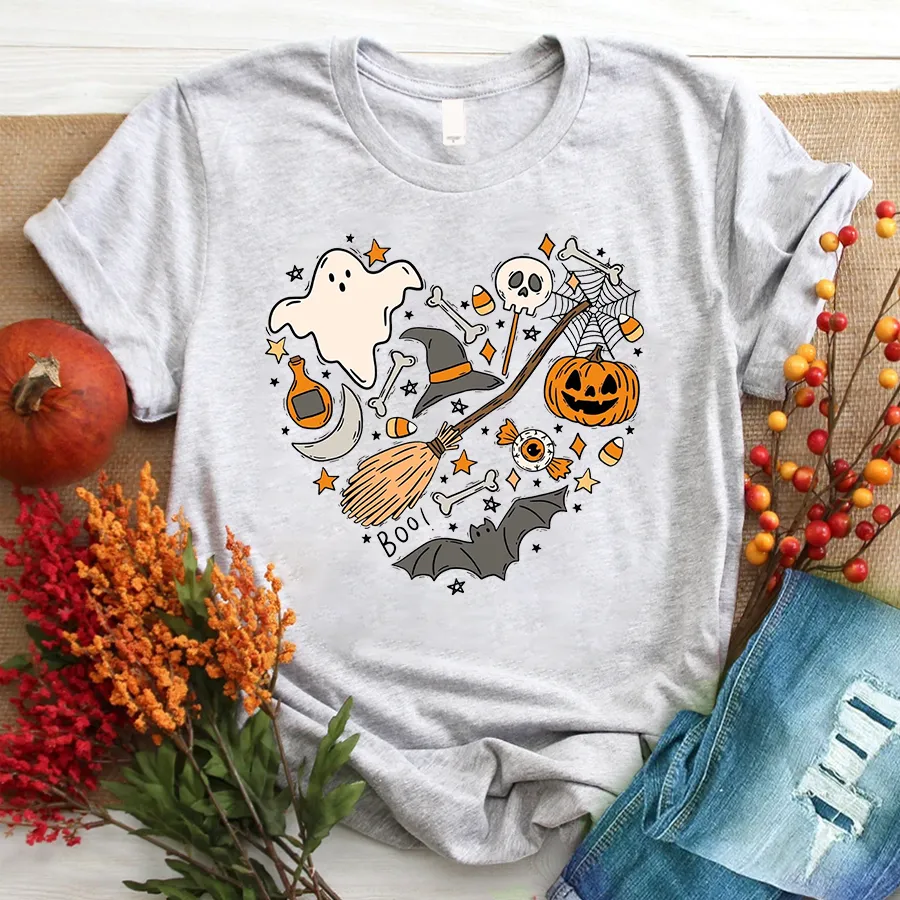 Halloween Doodles Hearth Shirt Gift For Halloween Grandma, Cute Halloween Shirt, Halloween T-Shirt