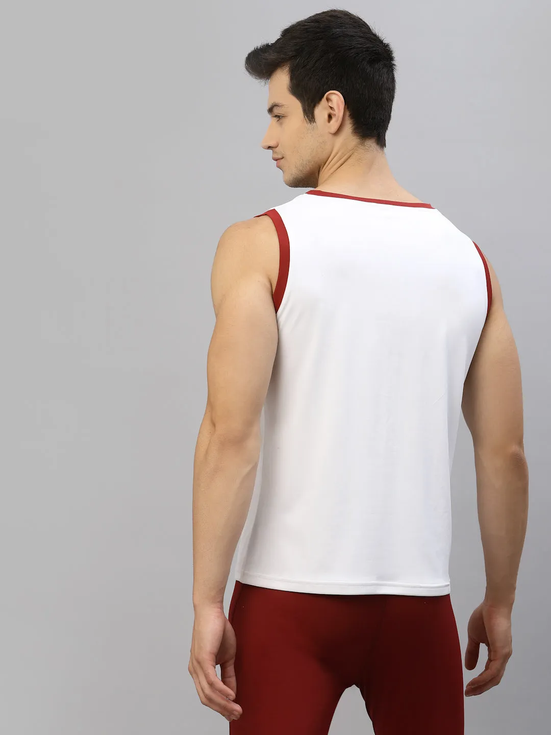 JUMP USA Men White & Red Printed Polyester Sleeveless Tank T-shirt