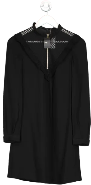 Maje Black Dual Material Long Sleeve Mini Dress UK S