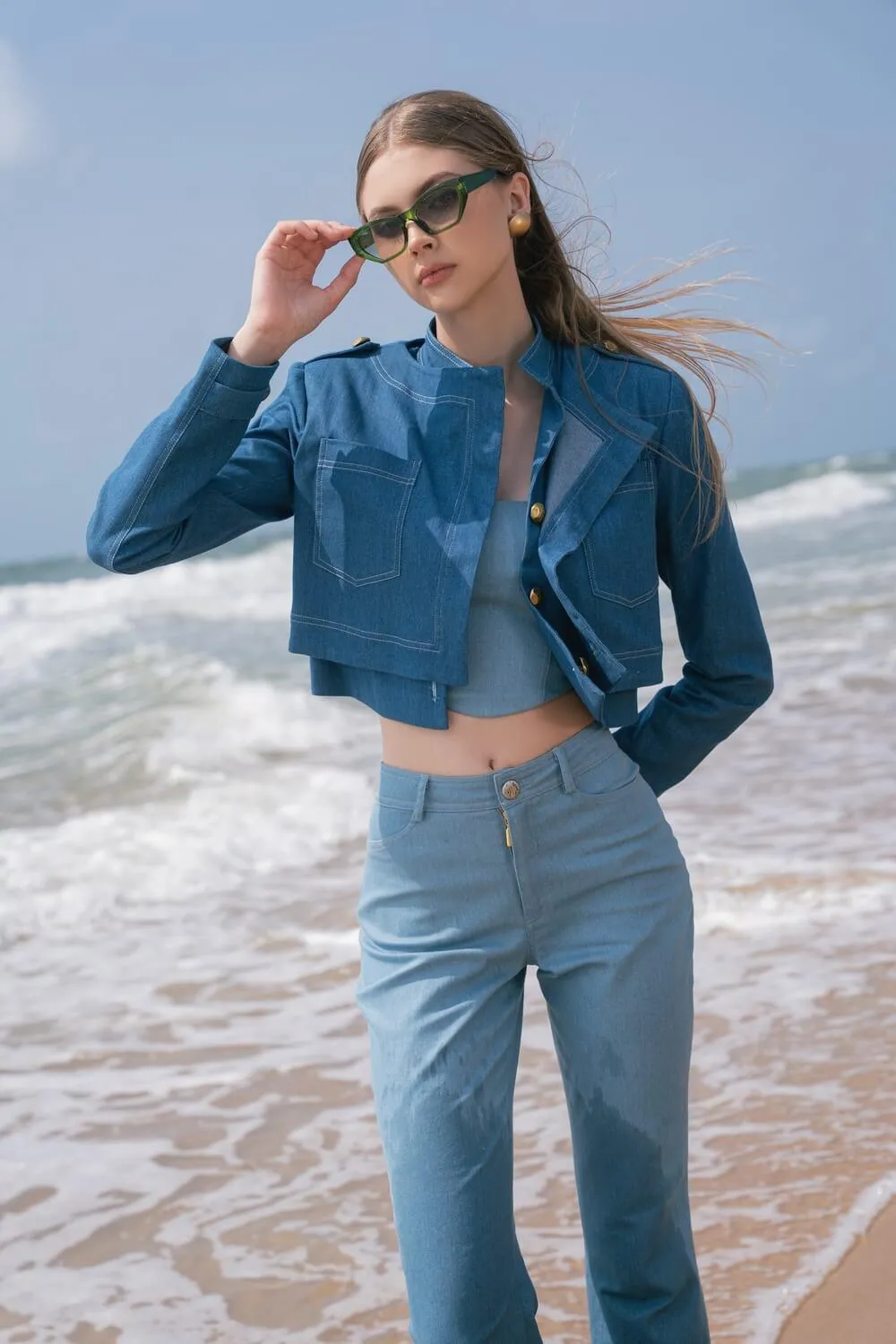 Mela Strapless Denim Crop Top