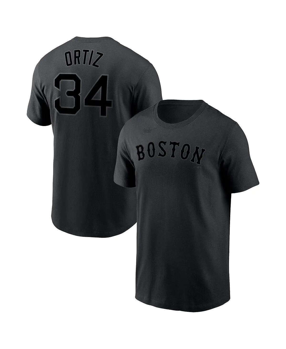 Men's david ortiz black boston red sox t shirt with Nike name and number, black