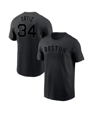 Men's david ortiz black boston red sox t shirt with Nike name and number, black