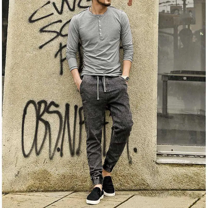 Men's Half-placket Long-sleeved T-shirt