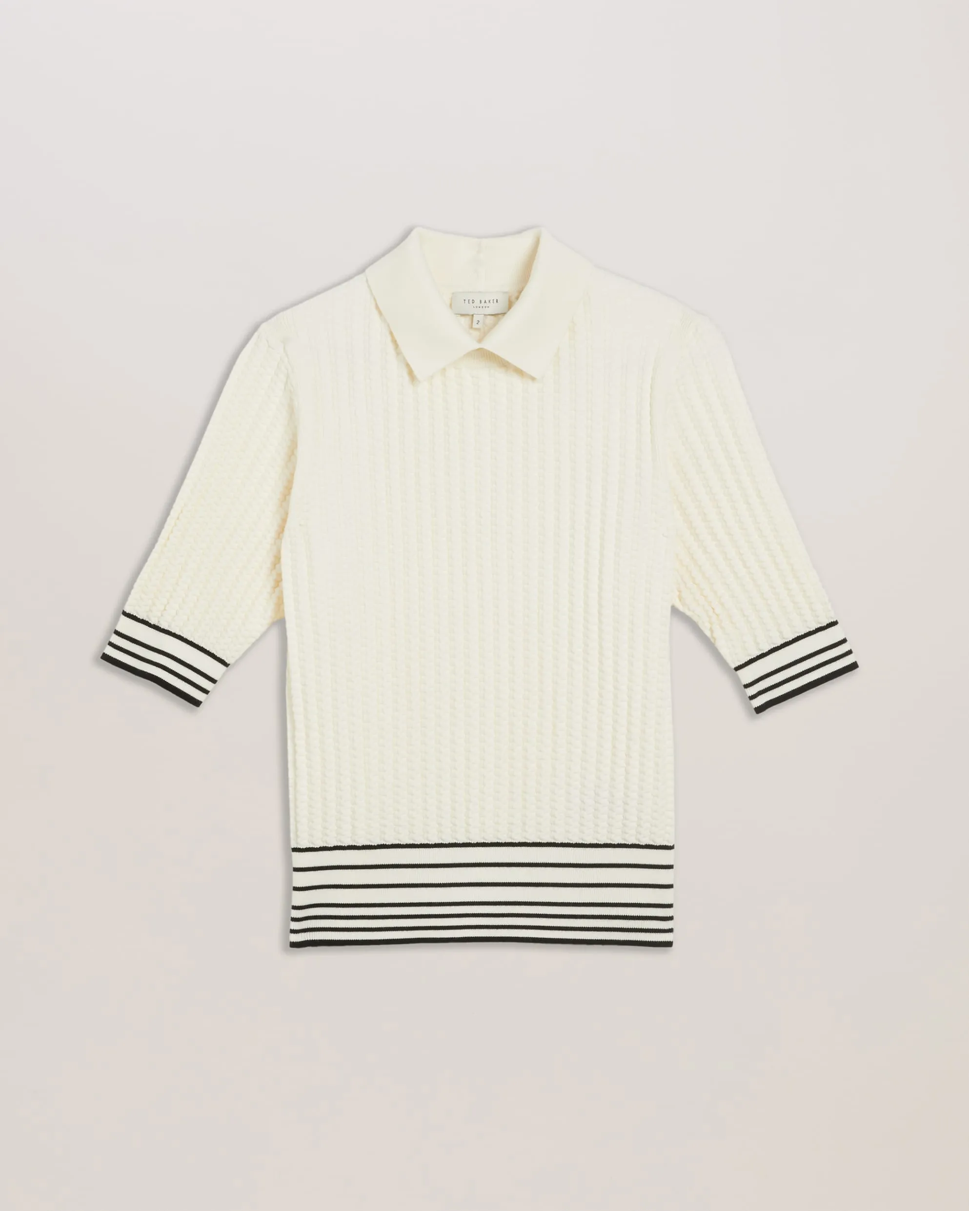 Morliee Puff Sleeve Knit Top With Collar Ivory