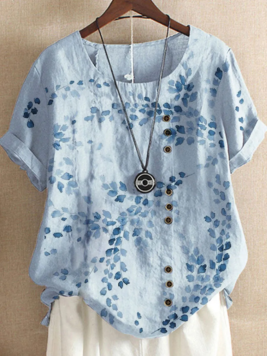 New printed round neck pullover short sleeve loose plus size women's clothing