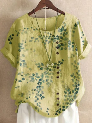 New printed round neck pullover short sleeve loose plus size women's clothing