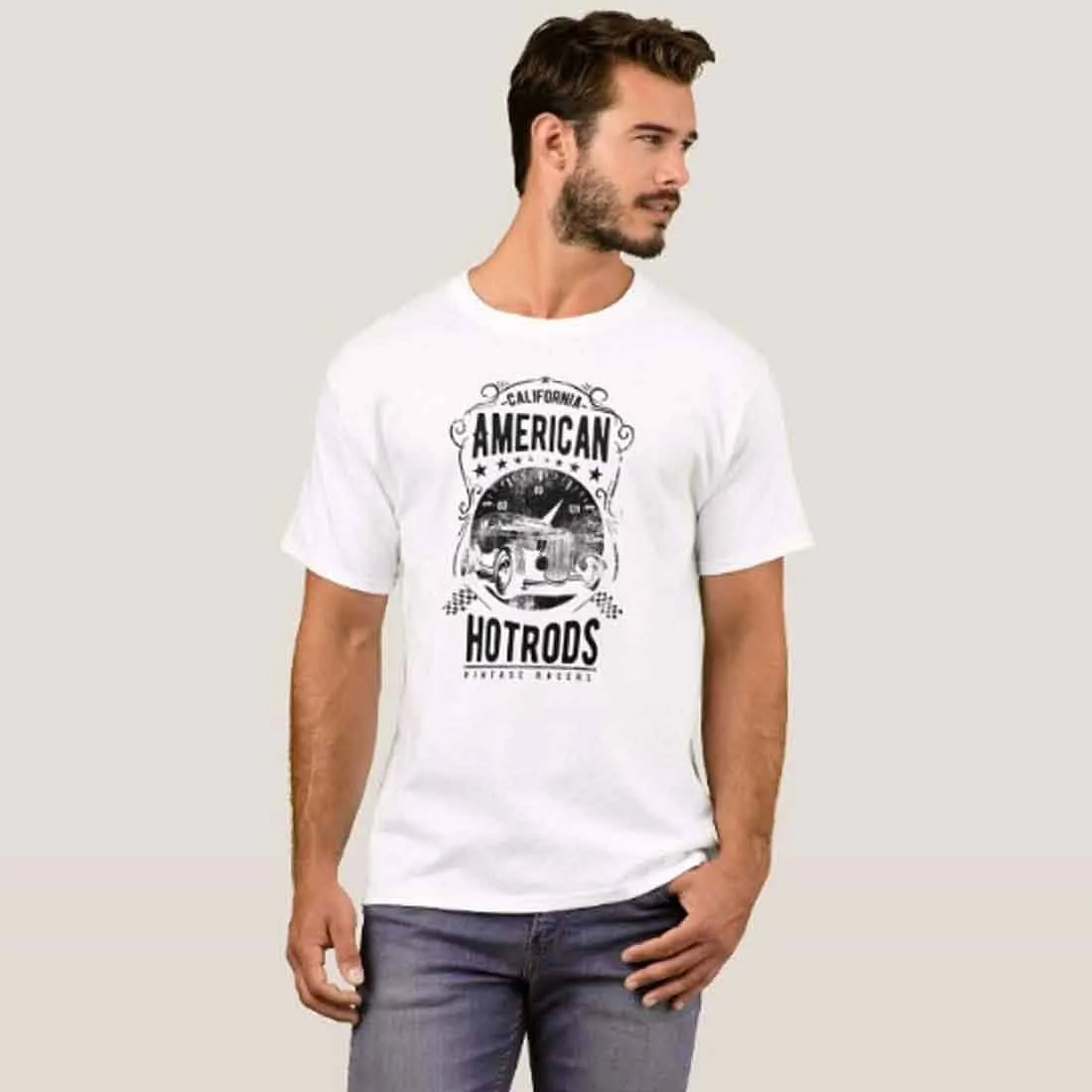 Nutcase Designer Round Neck Men's T-Shirt Wrinkle-Free Poly Cotton Tees - American Hotrods