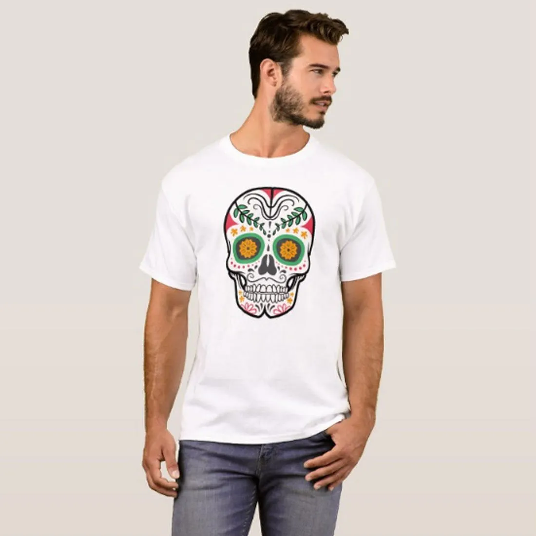 Nutcase Designer Round Neck Men's T-Shirt Wrinkle-Free Poly Cotton Tees - Colorful Skull