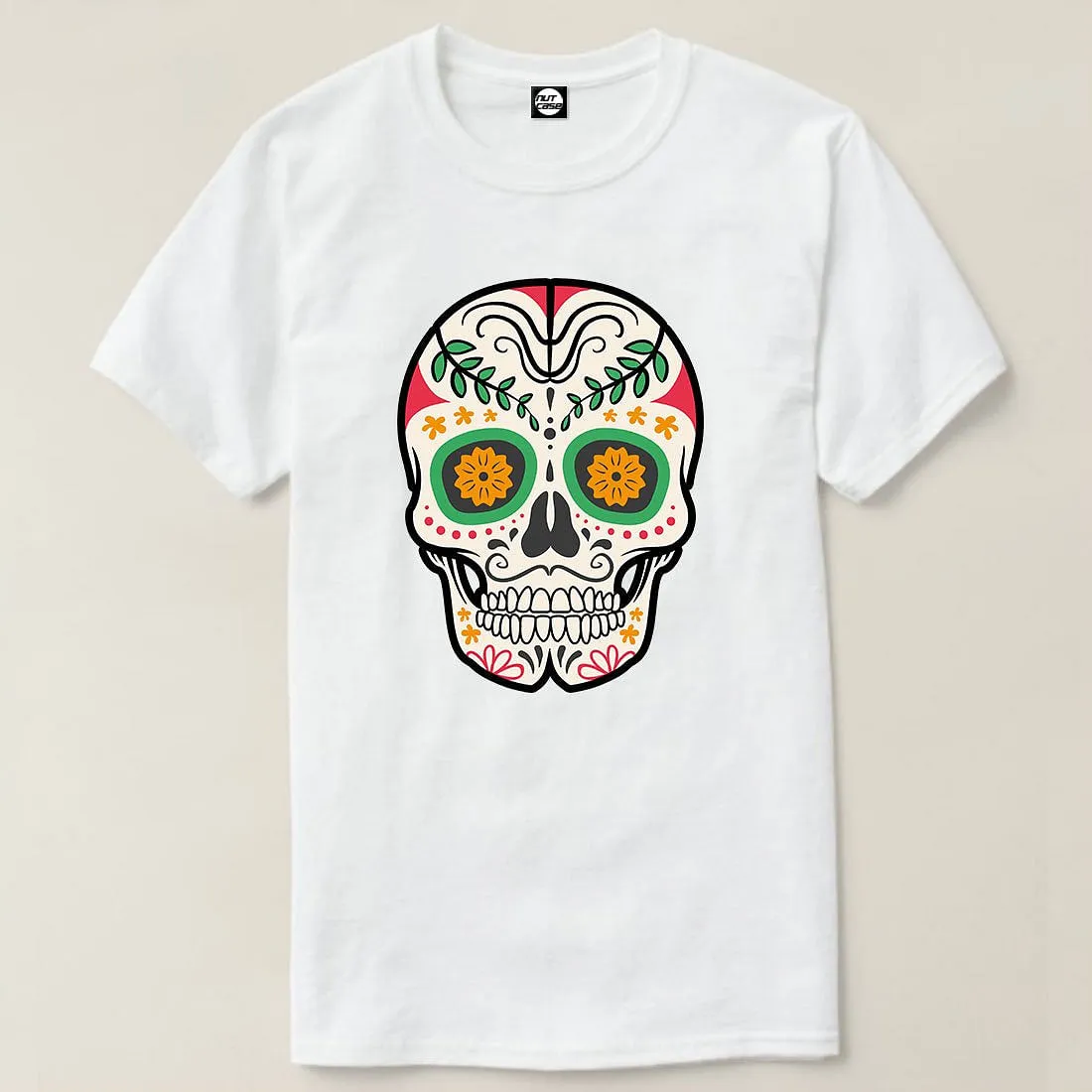 Nutcase Designer Round Neck Men's T-Shirt Wrinkle-Free Poly Cotton Tees - Colorful Skull