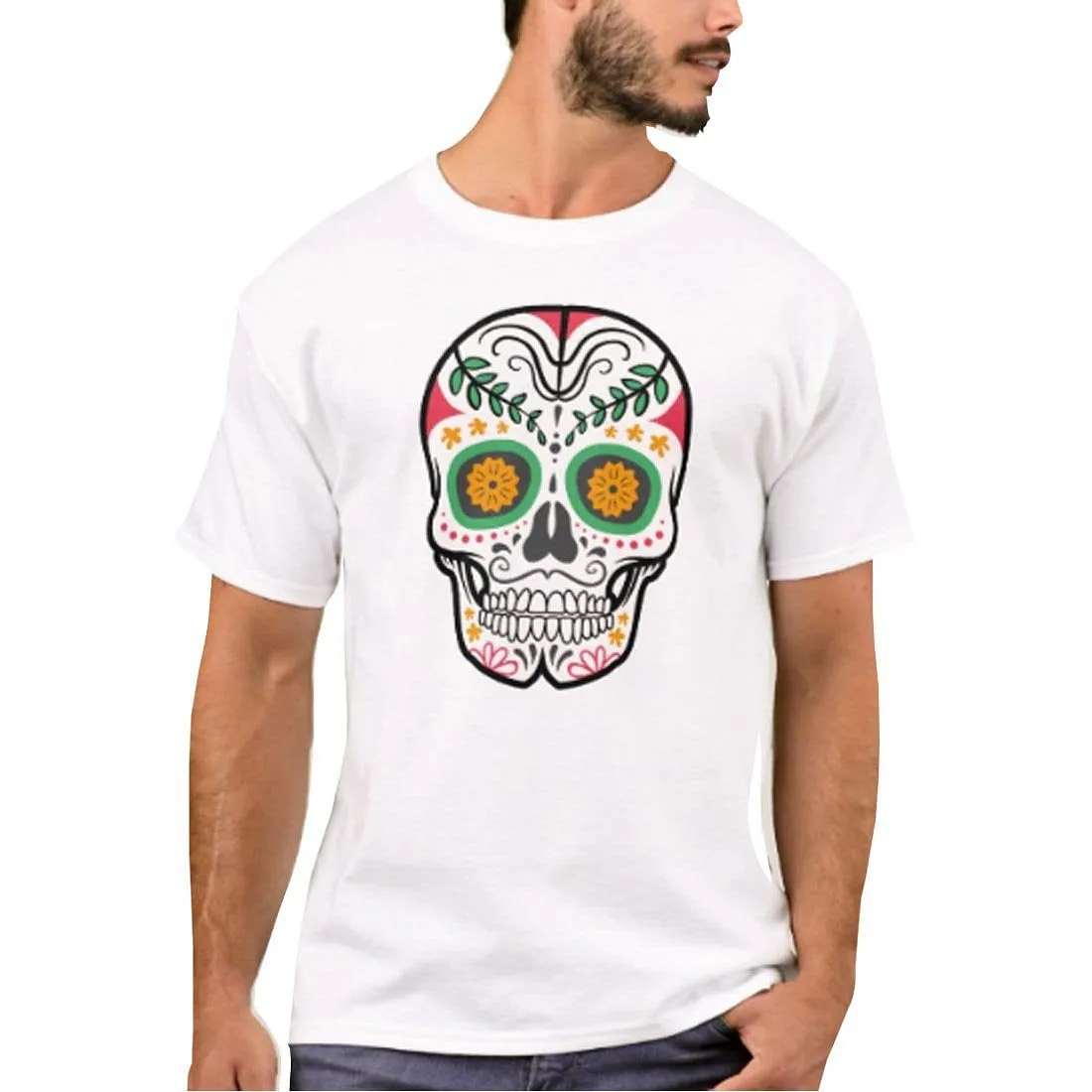 Nutcase Designer Round Neck Men's T-Shirt Wrinkle-Free Poly Cotton Tees - Colorful Skull