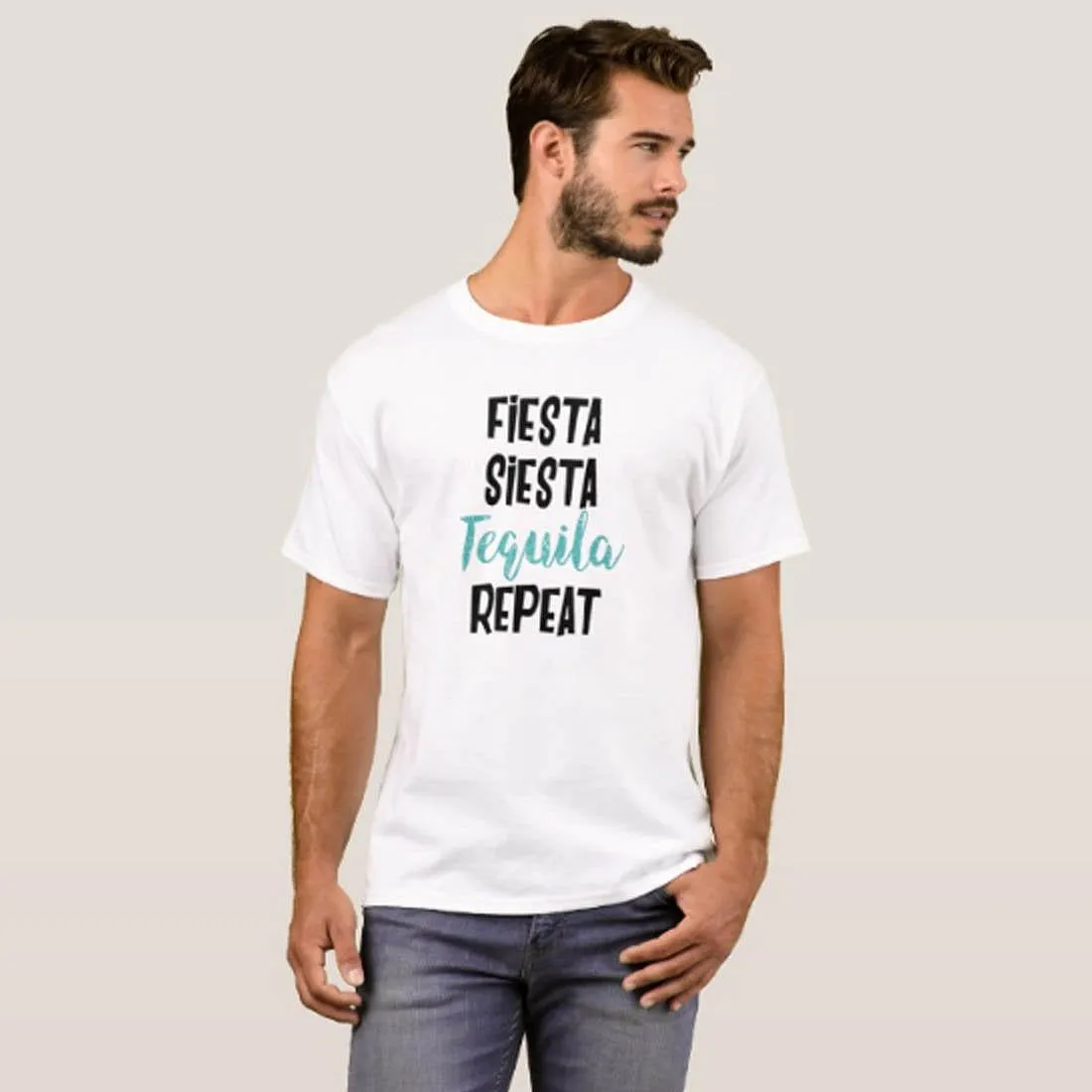 Nutcase Designer Round Neck Men's T-Shirt Wrinkle-Free Poly Cotton Tees - Fiesta Siesta