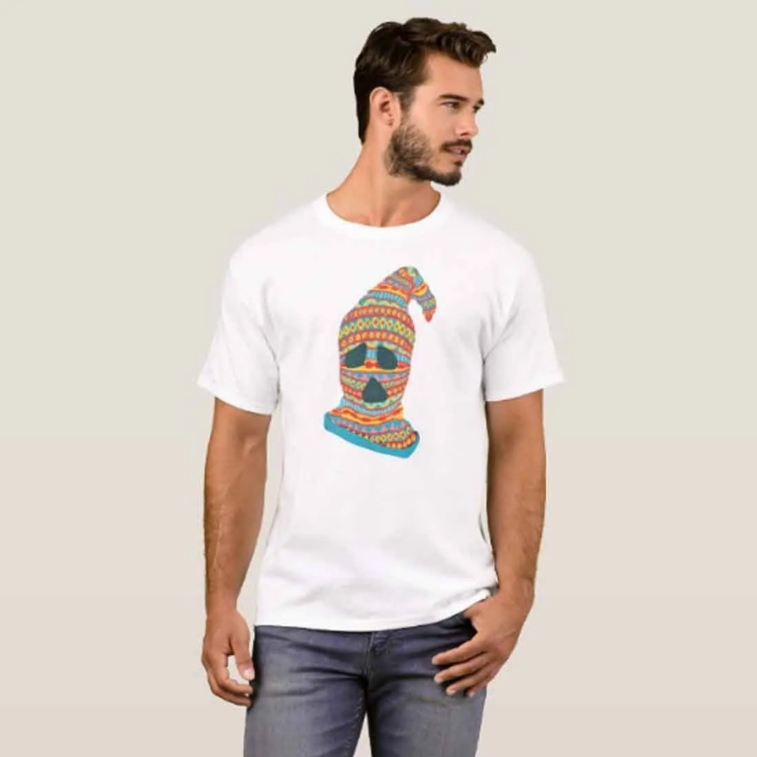 Nutcase Designer Round Neck Men's T-Shirt Wrinkle-Free Poly Cotton Tees - Ghost Face