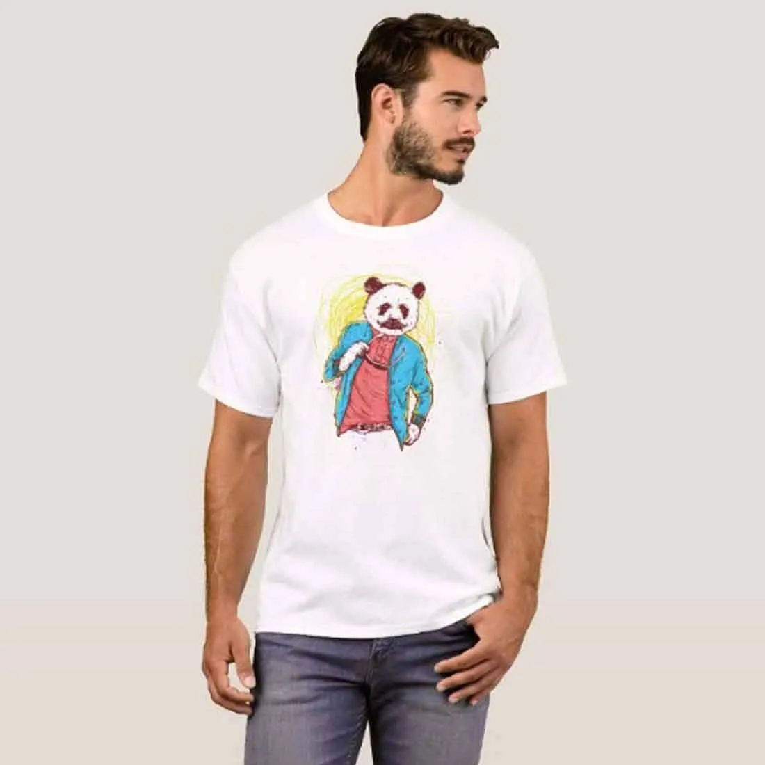 Nutcase Designer Round Neck Men's T-Shirt Wrinkle-Free Poly Cotton Tees - Hipster Panda