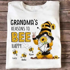 Personalized Gnome Grandma‘s Reason To Bee Happy with Grandkids T Shirt