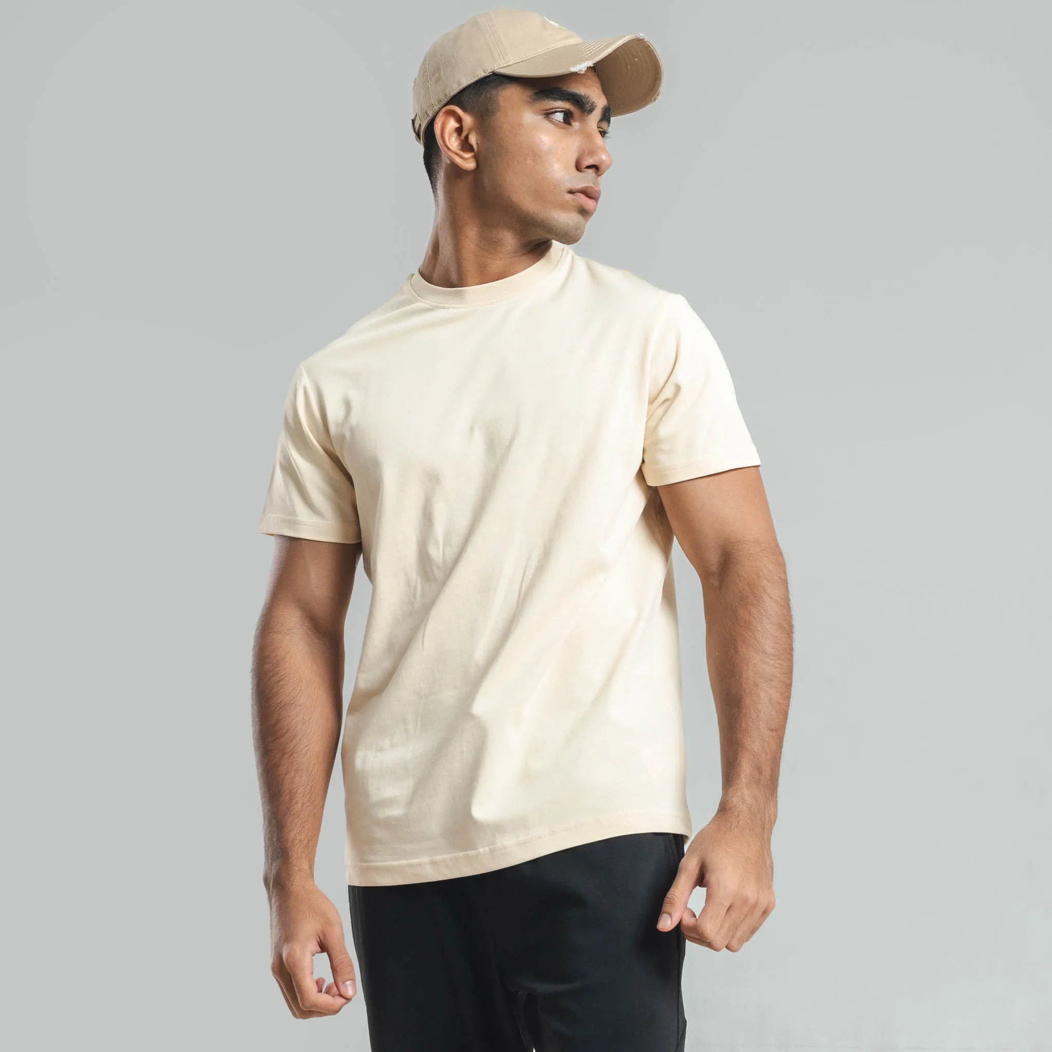 Plain Tan Yellow crew neck essential t-shirt