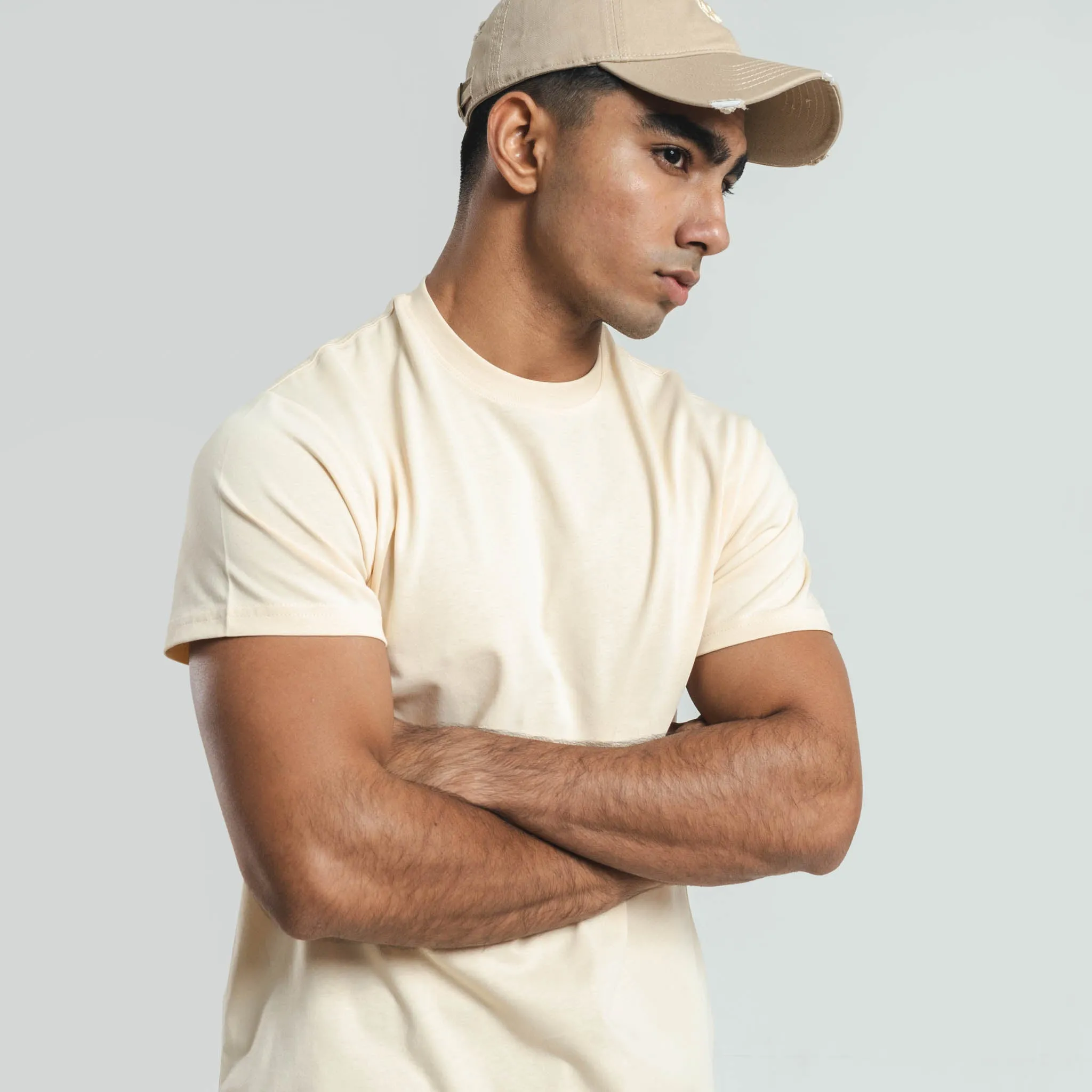 Plain Tan Yellow crew neck essential t-shirt