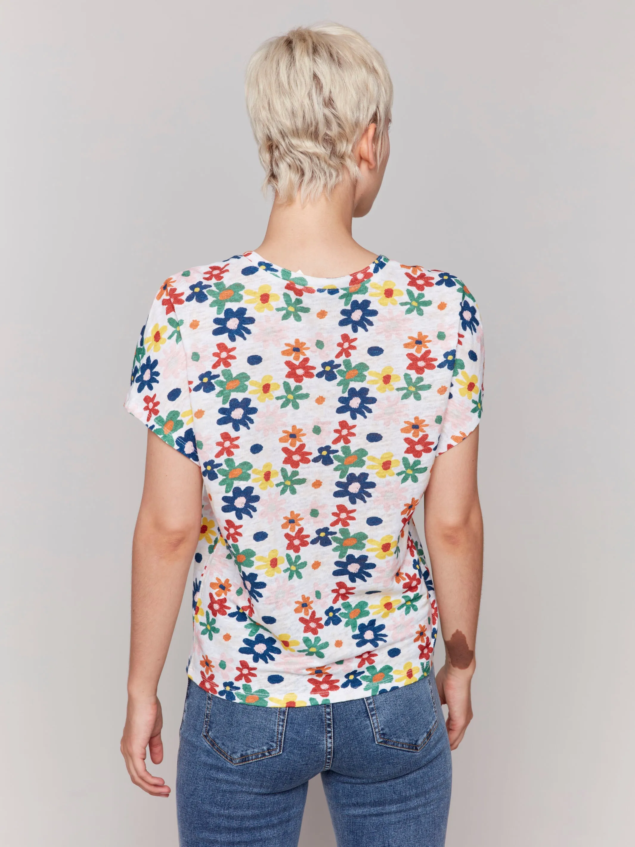 Printed Short Sleeve Dolman Top - Daisies