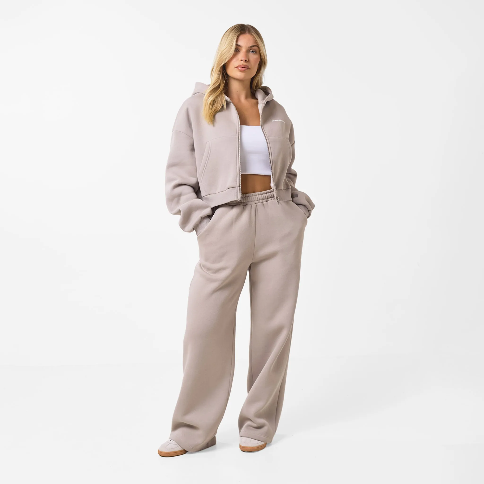 Stacked Crop Tracksuit | Taupe