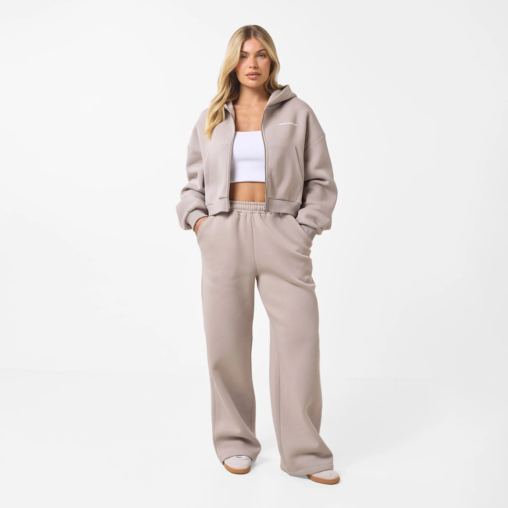 Stacked Crop Tracksuit | Taupe