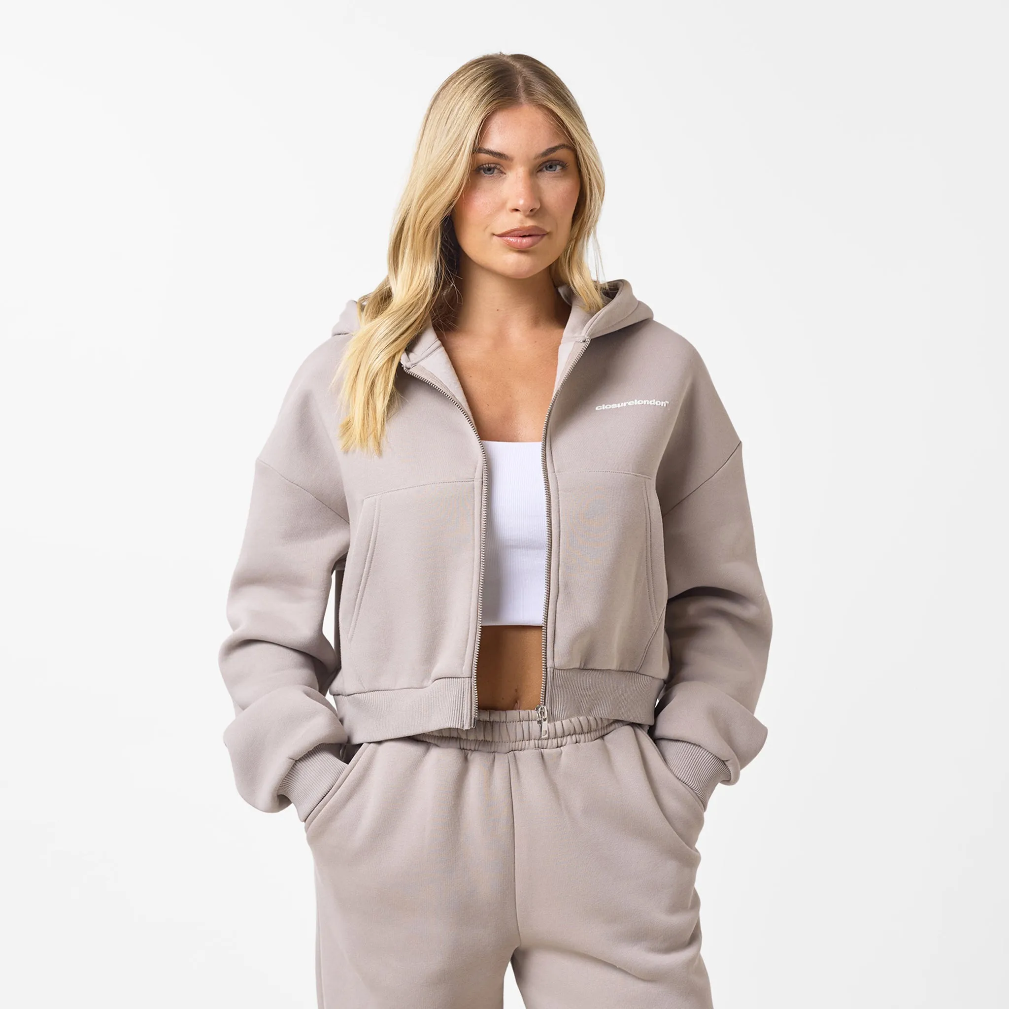 Stacked Crop Tracksuit | Taupe