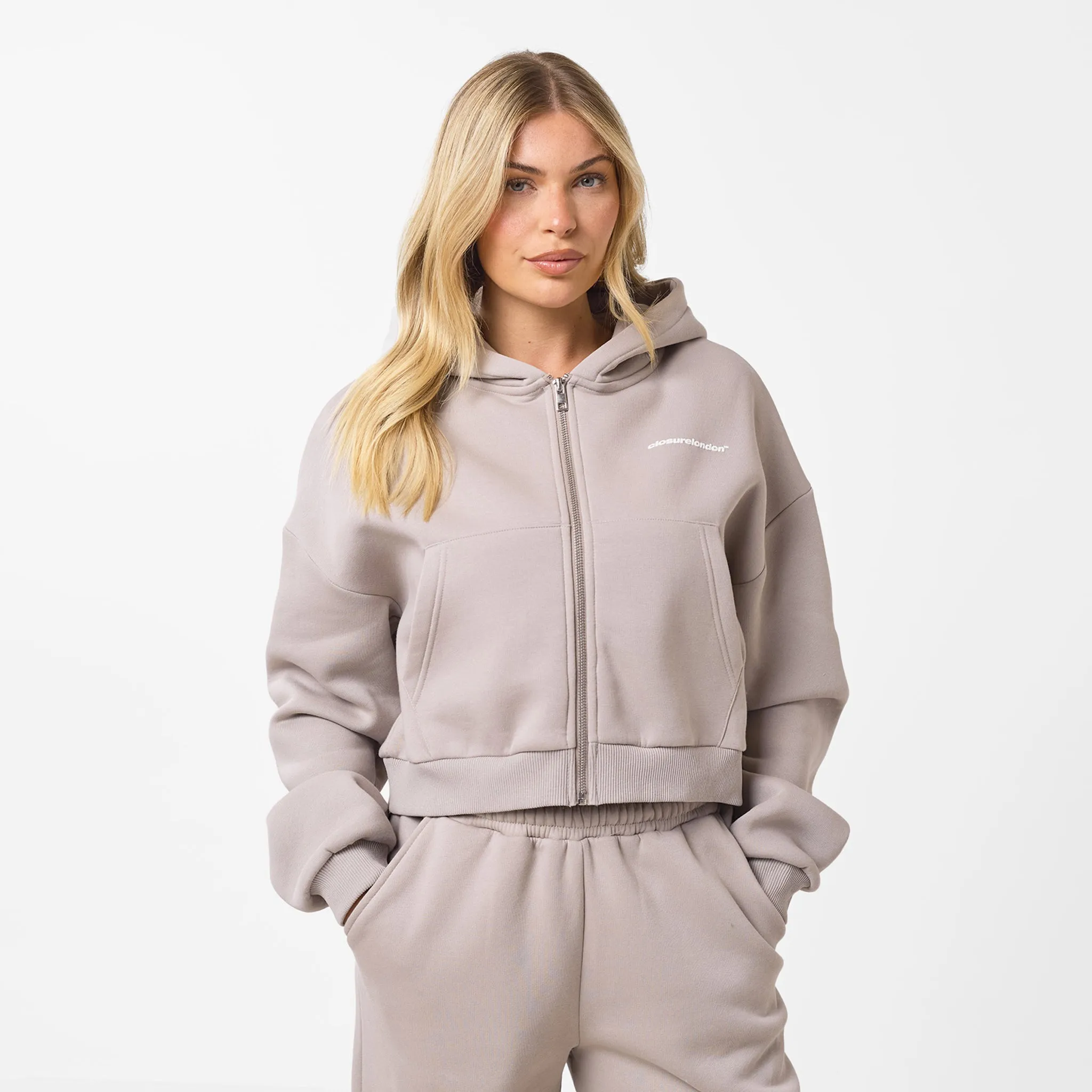 Stacked Crop Tracksuit | Taupe