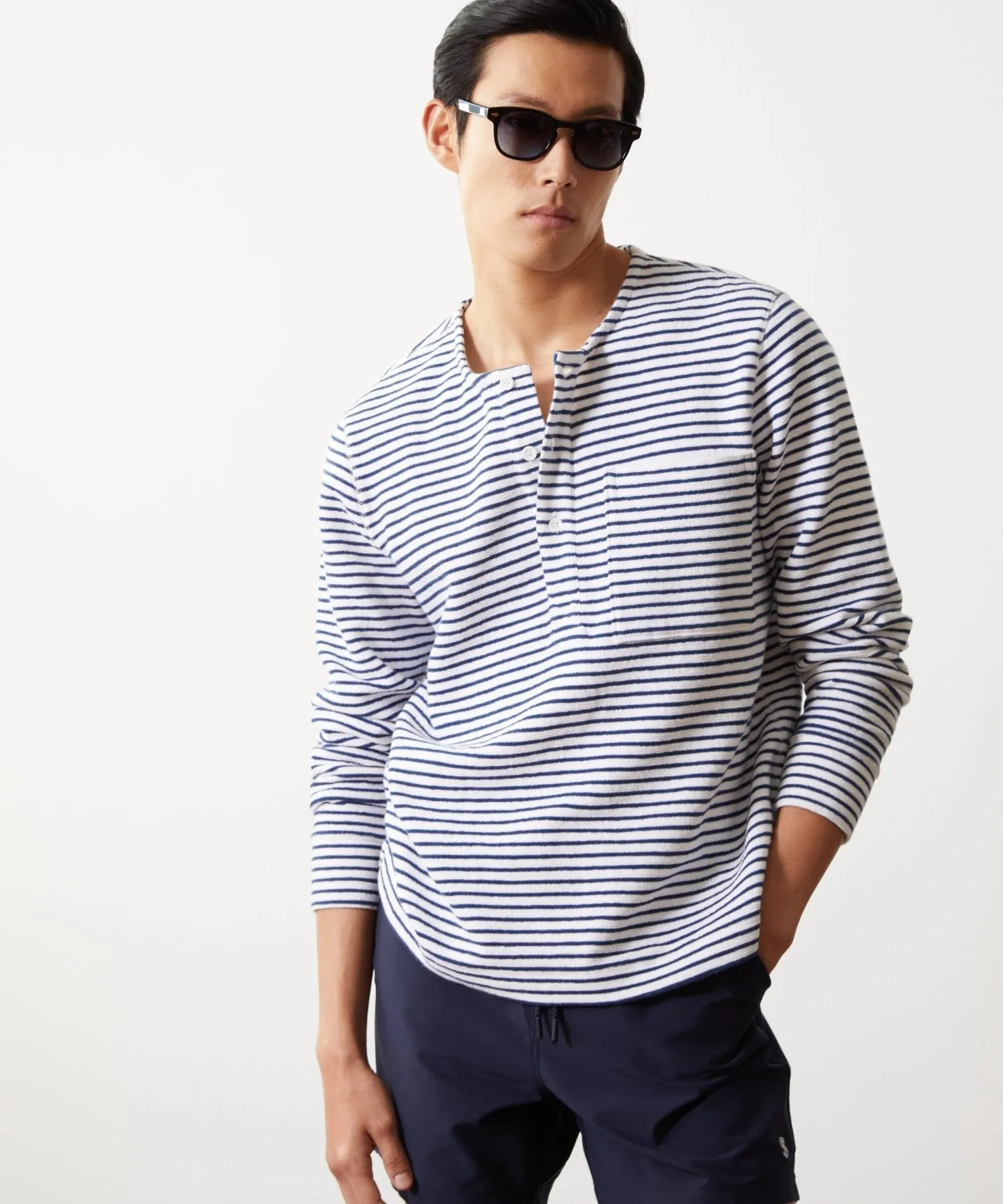Stripe Knit Henley in White