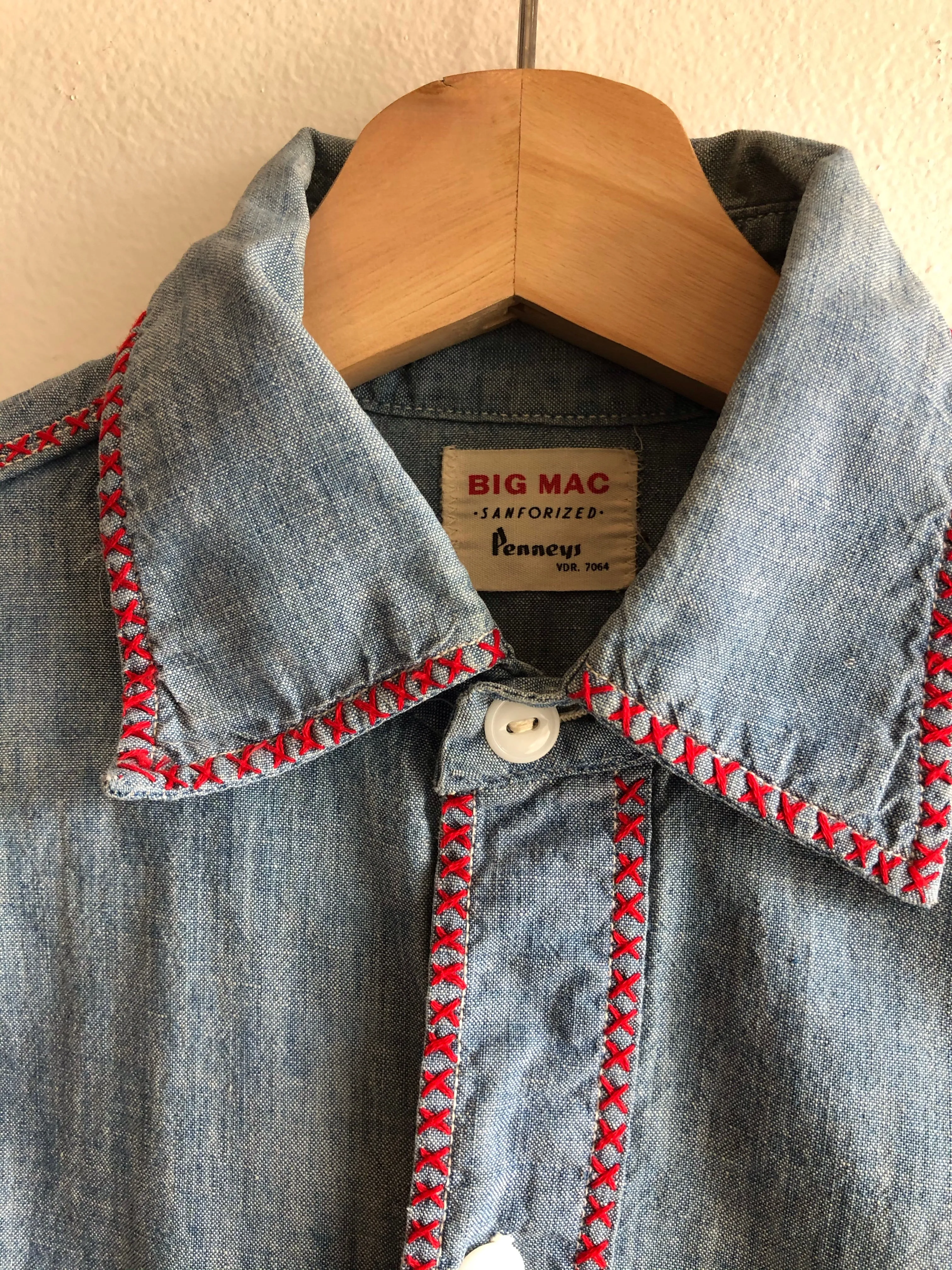 Vintage 1950s Big Mac Embroidered Chambray Button-Up Shirt