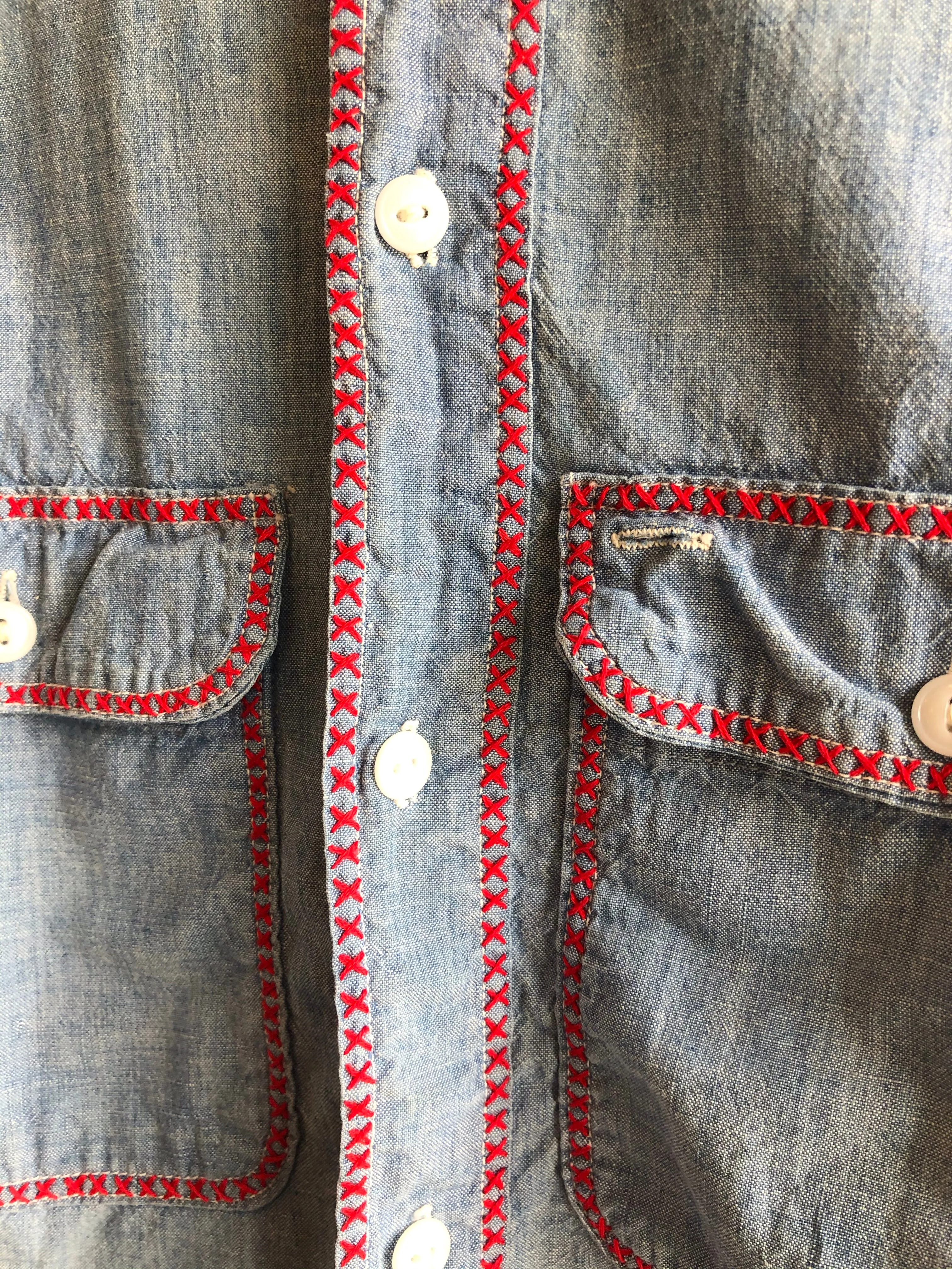 Vintage 1950s Big Mac Embroidered Chambray Button-Up Shirt