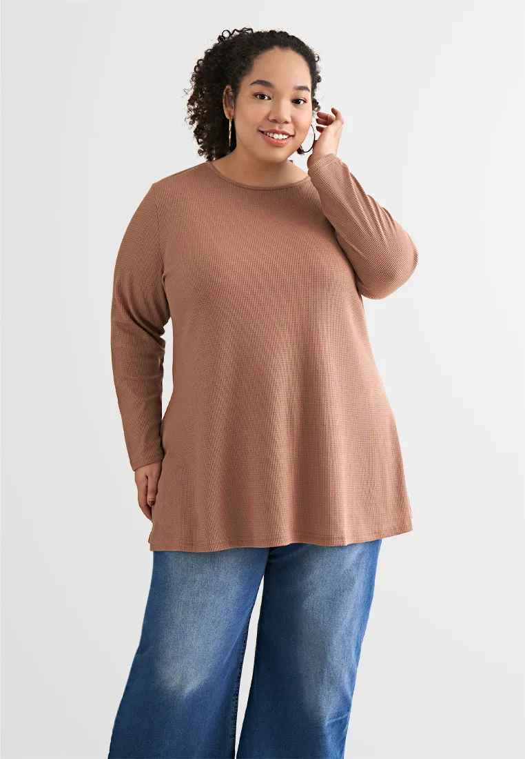 Wanda Casual Waffle Long Tee - Dark Green