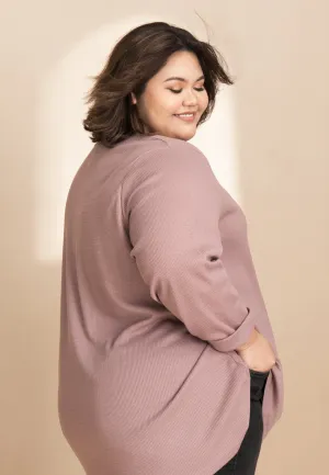 Wanda Casual Waffle Long Tee - Light Mauve