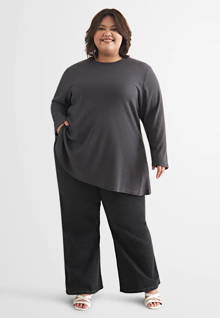 Wanda Casual Waffle Long Tee - Sky Blue